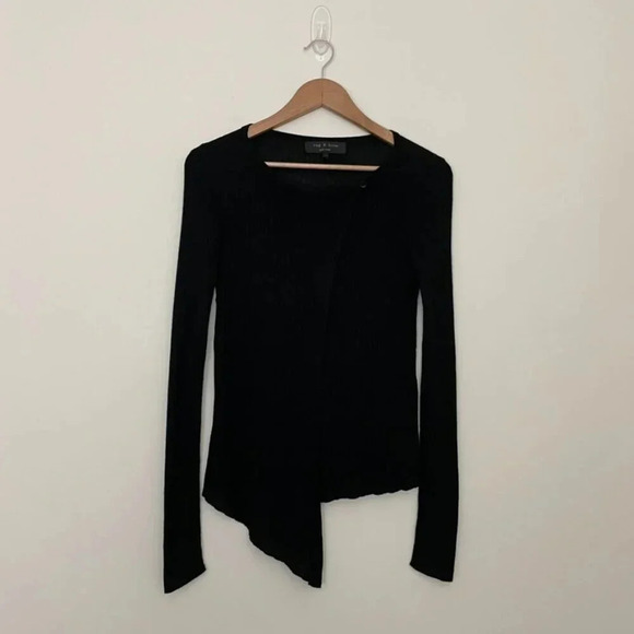 Rag & Bone Black Rib Knit Asymmetrical Wrap Front Sweater Size XS - Picture 1 of 6